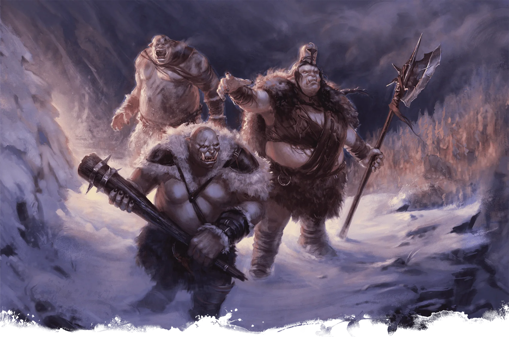 Three ogres block a narrow mountain pass