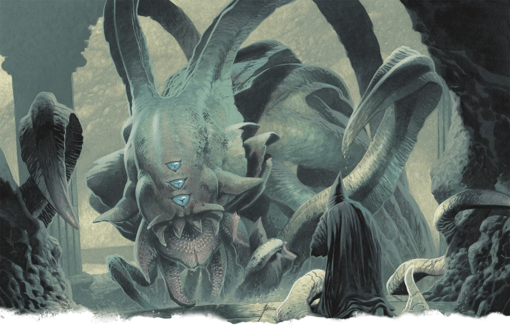 A gnome cultist consults an all-knowing aboleth