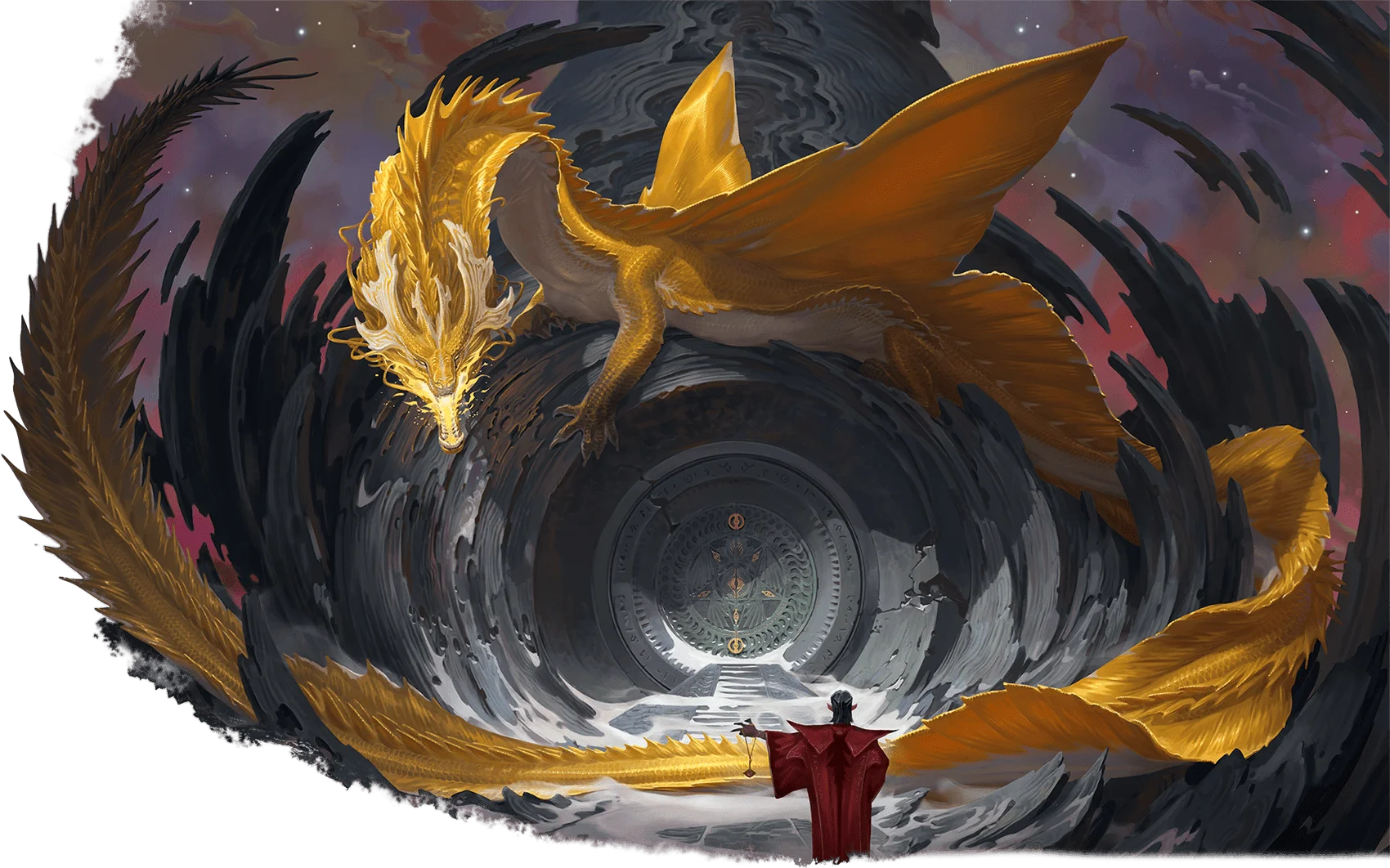 An adult gold dragon guard...