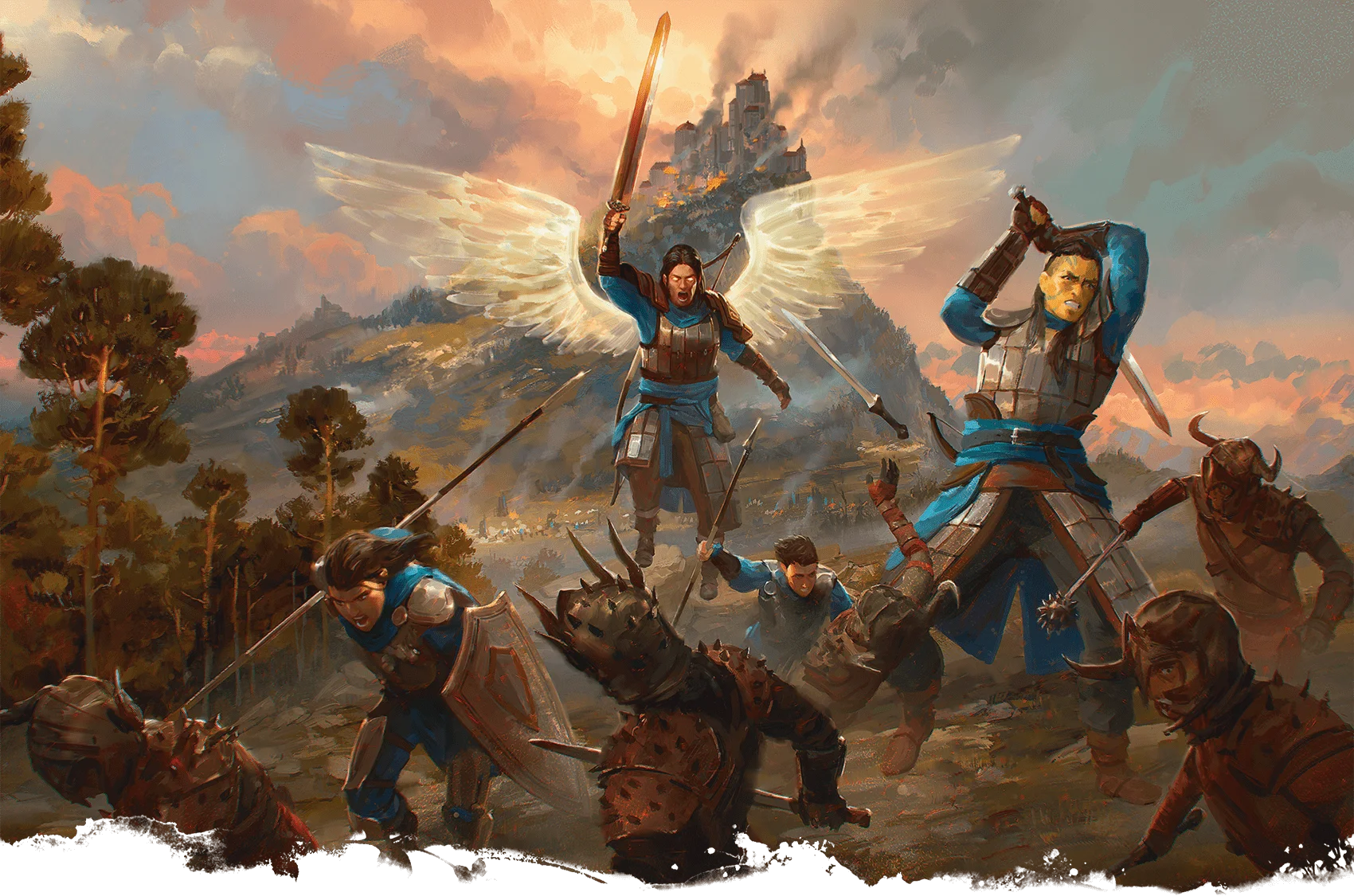 An aasimar commander leads...